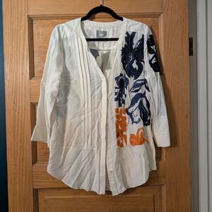 Anthropologie NWT Maeve Size 10 Floral White Blouse